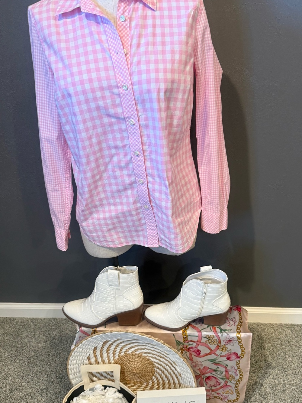 Talbots Pink Gingham Button-Down Shirt - Picture 2 of 6